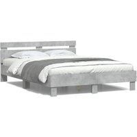 Bed Frame with LED without Mattress Concrete Grey 150x200 cm King Size