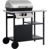 Gas BBQ Grill with 3-layer Side Table Black and Silver