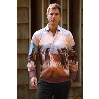 CLAUDIO LUGLI Men's Dusk Stampede Placement Shirt in Brown | Size: XL