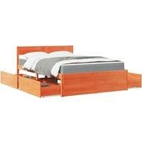 Bed with Drawers and Mattress Wax Brown 140x190 cm Solid Wood Pine