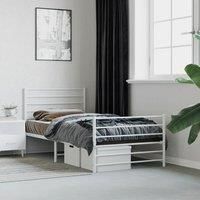 Metal Bed Frame with Headboard and Footboard White 75x190 cm Small Single
