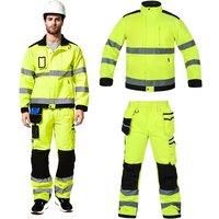 Working Suit for Men Electrician with Reflector Reflective Jacket for Work and Hi Vis Cargo Pants