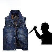 New Summer Men Anti-Cut Denim Vest Plus Size Self-Defense Hacking Tools Tactico Clothing Fbi Swat