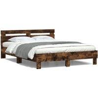 Bed Frame with LED without Mattress Smoked Oak 150x200 cm King Size