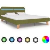 Bed Frame with LED Green Fabric 150x200 cm King Size