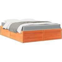 Bed with Mattress Wax Brown 160x200 cm Solid Wood Pine