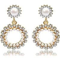 Pearl With Crystals Drop Earrings - Silver