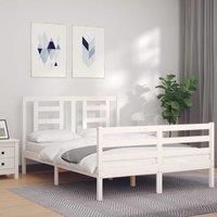 Bed Frame with Headboard White Small Double Solid Wood