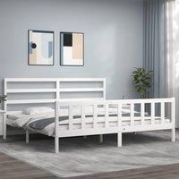 Bed Frame with Headboard White 200x200 cm Solid Wood