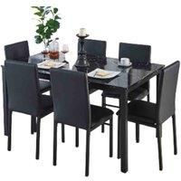 Modernique Emillia MDF Marble Effect Dining Table With 4 Faux Leather Chairs In Black