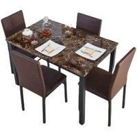 Modernique Marble Effect MDF Brown Emillia Range Kitchen Living Room Sets including, Coffee Table, Side Table, Dining Sets, Nest of 3 Table Sets (Dining Sets with 4 Chairs)