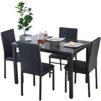 Modernique Marble Effect MDF Grey Emillia Range Kitchen Living Room Sets including, Coffee Table, Side Table, Dining Sets, Nest of 3 Table Sets (Dining Sets with 4 Black Chairs)