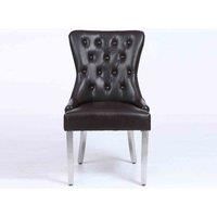A Pair of Leather Aire Dining Chairs Back Knocker & Studs Solid Chrome Frame