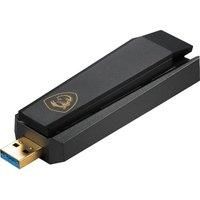 MSI AXE5400 WiFi 6E Tri-Band USB Adapter - WLAN up to 5400 Mbps (6GHz, 5GHz, 2.4GHz Wireless), USB 3.2 Gen 1 Type-A, MU-MIMO, Adjustable Antenna, Beamforming, WPA3 - Wired Cradle Stand Included