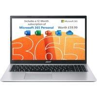 Acer Aspire 3 A315-35 15.6" Laptop - Intel Celeron N, 128GB SSD, 4 GB RAM - Silver - Microsoft 365 Personal 12-month subscription, Silver