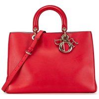 Dior Women's Preloved Elegant Top Handle Bag with Adjustable Shoulder Strap Charm in Red
