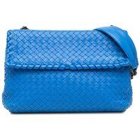 Bottega Veneta Women's Preloved Woven Leather Shoulder Bag with Adjustable Strap - Blue