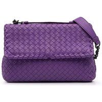 Bottega Veneta Women's Preloved Woven Design Shoulder Bag with Chain Detail & Foldover Top in Purple