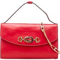 Gucci Women's Preloved Elegant Leather Clutch with Chain Detail Versatile Handbag in Red