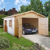Palmako Roger 3.6m x 5.5m Log Cabin Single Garage (44mm)  Double Doors