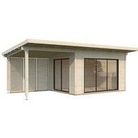 Palmako Grace 7.2m x 3.9m Double Glazed Pent Log Cabin with Gazebo Sliding Doors Plus (56mm)