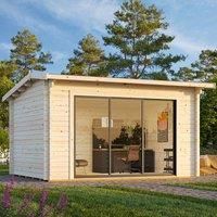 Palmako Ines 4.3m x 3.8m Double Glazed Log Cabin Garden Office Sliding Doors Plus (44mm)