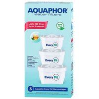 AQUAPHOR Every Fit Replacement Water Filter cartridges 3pack FITS BRITA MAXTRA+ and Aqua Optima, White, 510919