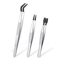 3 Pieces Tweezers with Rubber Tips Tweezers PVC Coated Tweezers Set, Rubber Straight and Flat Tip