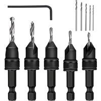 5Piece Set of 3/8Inch QuickChange 82 Chamfer Adjustable Drill Bits,HSS Wood Drill Bits Sink Hole