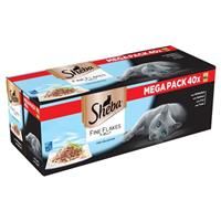 Sheba Fine Flakes in Jelly, Fish Collection, Wet Cat Food Pouches for Adult Cats, 40 x 85 g Pack