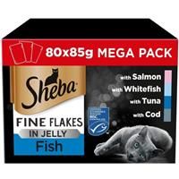 Sheba Fine Flakes in Jelly, Fish Collection, Wet Cat Food Pouches for Adult Cats, 40 x 85 g Pack