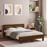 Bed Frame with LED without Mattress Brown Oak 135x190 cm Double