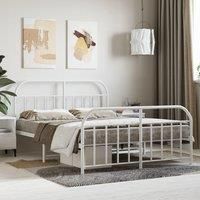Metal Bed Frame with Headboard and Footboard White 135x190 cm Double