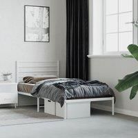 Metal Bed Frame with Headboard White 75x190 cm Small Single