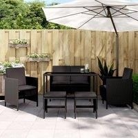 6 Piece Garden Dining Set with Cushions Black Poly Rattan