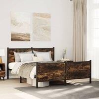 Metal Bed Frame without Mattress Smoked Oak 150x200 cm King Size
