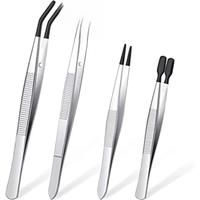 4 Pieces Tweezers Set with Rubber Tips Tweezers PVC Coated Tweezers, Rubber Fine Point Tweezers