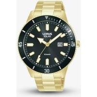 Lorus Mens Solar Watch with Black Dial and Gold Bracelet RX308AX9