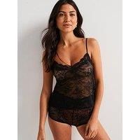 DORINA ORIGINS Lace Boyshorts, Allover Lace Design, Picot Elastic Leg Openings, Front Bow Detail, Black