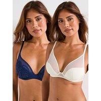 Dorina Lincoln - 2Pk Light Padded Plunge Bra - Blue/Ivory
