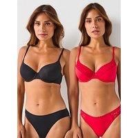Dorina Sonia 2Pk Light Padded Demi Bra - Red/Black