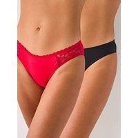 DORINA SONIA Two-Piece Brief Pack, Allover Lace and Micro Fabric or Micro Fabric, Red and Black