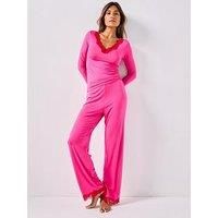 Dorina Origins Lace Trim Pj Set - Pink/Black
