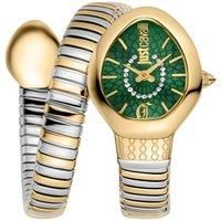 Just Cavalli Gold Color Case Dark Green Dial Two Tone SS Women's Snake Watch