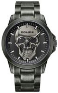 Police Flick Mens Watch with Skull Design Dark Grey Dial and Gun Stainless Steel Bracelet, 47mm Stainless Steel Case in Branded Watch Box PEWJG2194801-2 Year Warranty