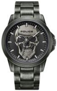 Police Flick Mens Watch with Skull Design Dark Grey Dial and Gun Stainless Steel Bracelet, 47mm Stainless Steel Case in Branded Watch Box PEWJG2194801-2 Year Warranty