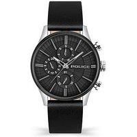 Police Barter Ss Muli Dial Black Leather Strap 5 Atm Watch