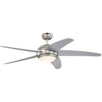 Westinghouse Lighting 72069 Bendan LED 132 cm Five-Blade Indoor Ceiling Fan, Satin Chrome with Hammered Accents, Dimmable LED Light Kit with Opal Frosted Glass, Remote Control Included