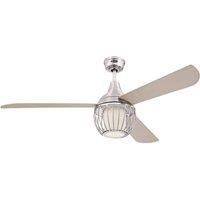 Westinghouse Lighting 72208 Graham 132 cm Nickel Luster Indoor Ceiling Fan, Dimmable LED Light Kit with Opal Frosted Glass and Cage Shade, Remote Control Included