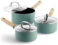 GreenPan Saucepan Set, Non Stick, Toxin Free Ceramic Saucepans - Induction, Oven & Dishwasher Safe Cookware - 16/18/20 cm, 3 pcs, Sky Blue